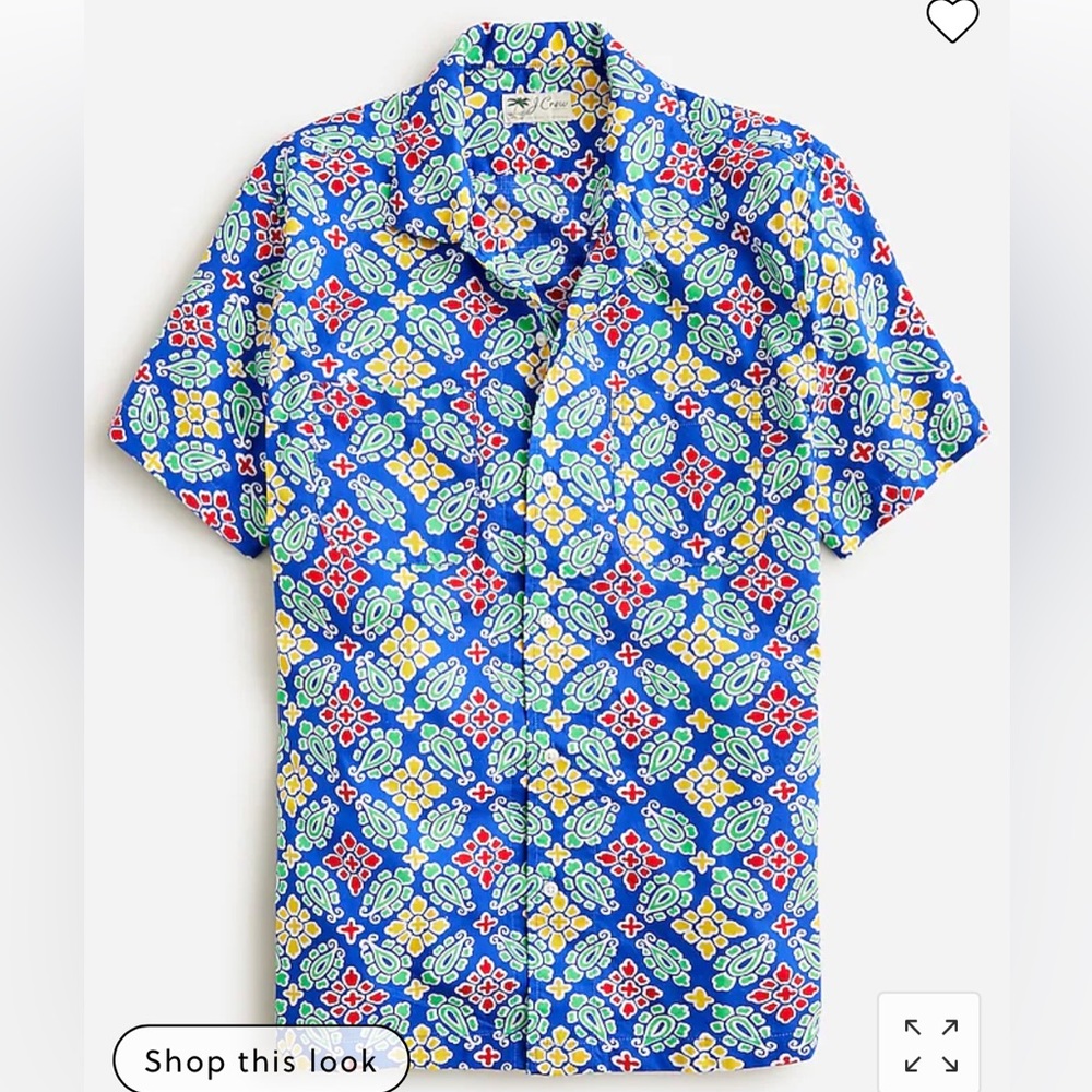 Short-sleeve slub cotton camp-collar shirt in print